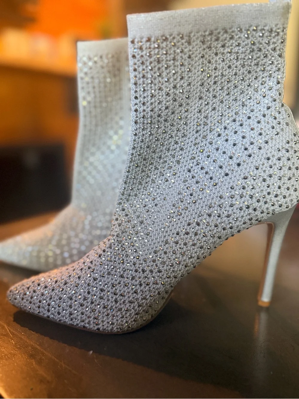 Sparkle Knit Pointed Toe Ankle Booties - Silver